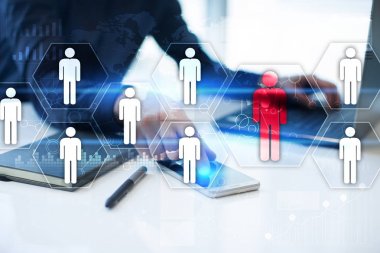 İnsan kaynakları yönetimi, insan kaynakları, işe alım, liderlik ve ekip oluşturma. İş ve teknoloji kavramı.