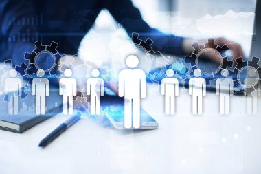 İnsan kaynakları yönetimi, insan kaynakları, işe alım, liderlik ve ekip oluşturma. İş ve teknoloji kavramı.