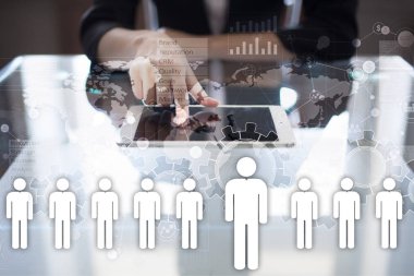 İnsan kaynakları yönetimi, insan kaynakları, işe alım, liderlik ve ekip oluşturma. İş ve teknoloji kavramı.