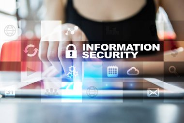 Sanal ekrandaki bilgi güvenlik ve veri koruma kavramı.