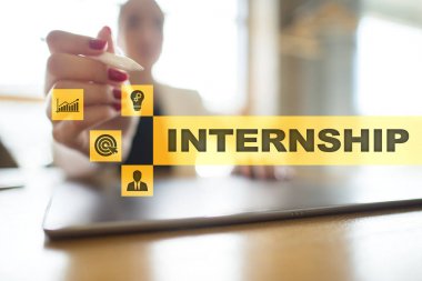 Sanal ekran staj metni. İş, eğitim ve Internet kavramı. 