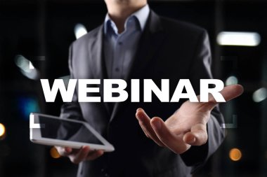 Webinar. E-eğitim, Online Eğitim kavramı. Kişisel gelişim. Sanal ekran.