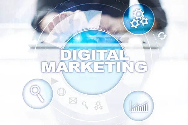 Concetto di tecnologia di marketing digitale. Internet. In linea. Ottimizzazione dei motori di ricerca. SEO. SMM. Pubblicità . — Foto Stock