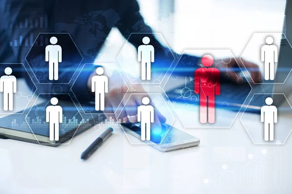 İnsan kaynakları yönetimi, insan kaynakları, işe alım, liderlik ve ekip oluşturma. İş ve teknoloji kavramı.