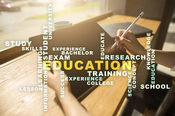 Education words cloud on the virtual screen. — Stock Photo, Image