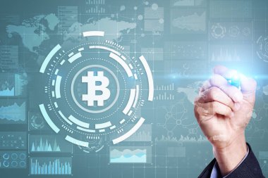Bitcoin cryptocurrency. Finans teknolojileri. Internet para. İş kavramı.