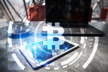 Bitcoin cryptocurrency. Finans teknolojileri. Internet para. İş kavramı.