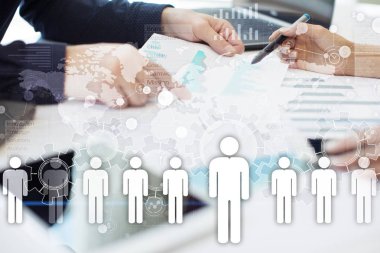 İnsan kaynakları yönetimi, insan kaynakları, işe alım, liderlik ve ekip oluşturma. İş ve teknoloji kavramı.