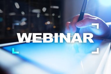 Webinar. E-eğitim, Online Eğitim kavramı. Kişisel gelişim. Sanal ekran.
