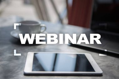 Webinar. E-eğitim, Online Eğitim kavramı. Kişisel gelişim. Sanal ekran.