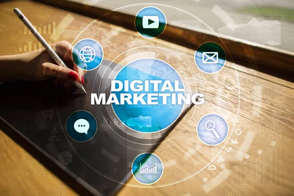 Digitale technologie marketingconcept. Internet. Online. Zoekmachineoptimalisatie. SEO. Smm. reclame. — Stockfoto