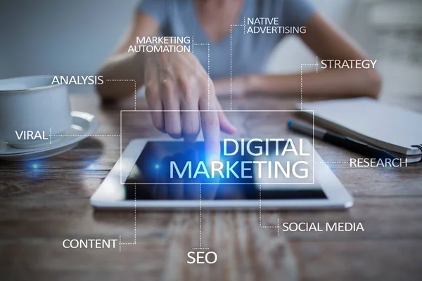 Digitale technologie marketingconcept. Internet. Online. Zoekmachineoptimalisatie. SEO. Smm. reclame. — Stockfoto