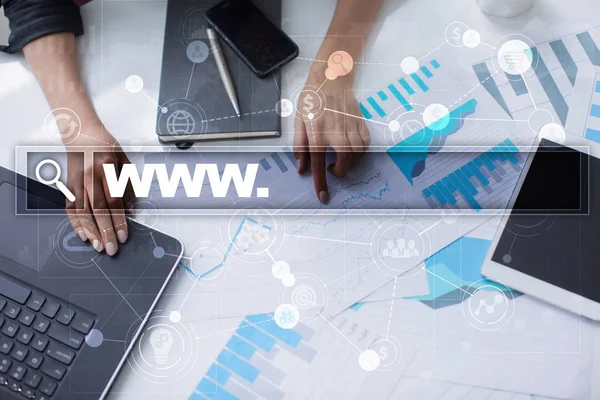 Search bar with www text. Web site, URL. Digital marketing. Business, internet and technology concept. — Stock Photo, Image