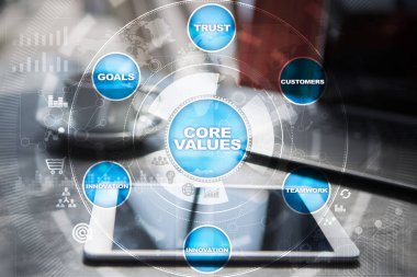 Çekirdek değerler iş ve teknoloji kavramı sanal ekrandaki.