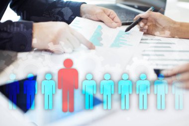 İnsan kaynakları yönetimi, insan kaynakları, işe alım, liderlik ve ekip oluşturma. İş ve teknoloji kavramı.