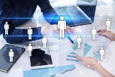 İnsan kaynakları yönetimi, insan kaynakları, işe alım, liderlik ve ekip oluşturma. İş ve teknoloji kavramı.