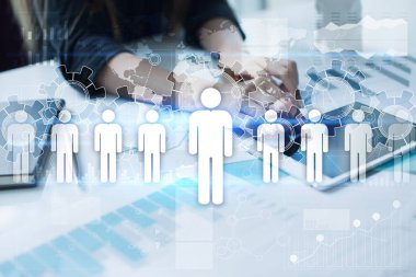 İnsan kaynakları yönetimi, insan kaynakları, işe alım, liderlik ve ekip oluşturma. İş ve teknoloji kavramı.