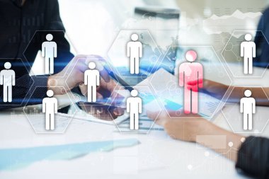 İnsan kaynakları yönetimi, insan kaynakları, işe alım, liderlik ve ekip oluşturma. İş ve teknoloji kavramı.