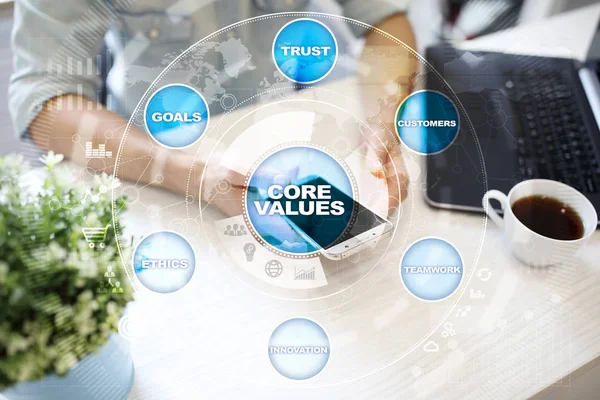 Core values business and technology concept on the virtual screen.