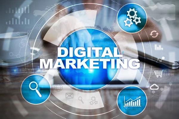 Concetto di tecnologia di marketing digitale. Internet. In linea. Ottimizzazione dei motori di ricerca. SEO. SMM. Pubblicità . — Foto Stock