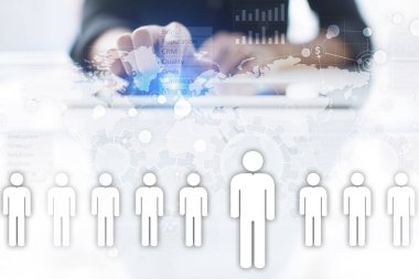 İnsan kaynakları yönetimi, insan kaynakları, işe alım, liderlik ve ekip oluşturma. İş ve teknoloji kavramı.