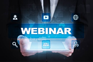 Webinar. E-eğitim, Online Eğitim kavramı. Kişisel gelişim. Sanal ekran.