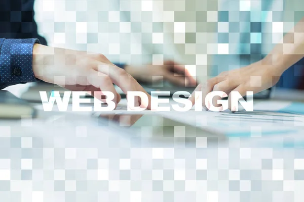 Web design en ontwikkeling concept op het virtueel scherm. — Stockfoto