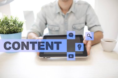 Sanal ekran içerik metni. İş kavramı, teknoloji ve internet. 