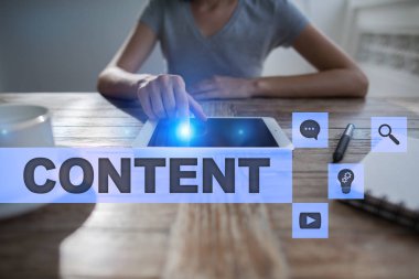 Sanal ekran içerik metni. İş kavramı, teknoloji ve internet. 