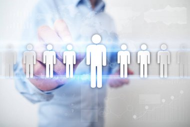 İnsan kaynakları yönetimi, insan kaynakları, işe alım, liderlik ve ekip oluşturma. İş ve teknoloji kavramı.