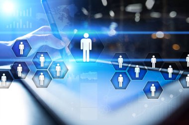 İnsan kaynakları yönetimi, insan kaynakları, işe alım, liderlik ve ekip oluşturma. İş ve teknoloji kavramı.