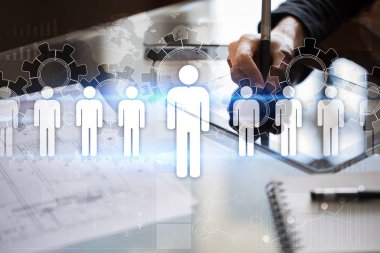İnsan kaynakları yönetimi, insan kaynakları, işe alım, liderlik ve ekip oluşturma. İş ve teknoloji kavramı.