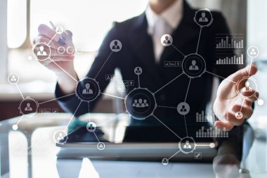 İnsanlar ağ. Organizasyon yapısı. Saatlik sosyal medya. Internet ve teknoloji kavramı.