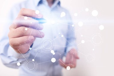 Metin, sanal ekran arka plan ile kutsal kişilerin resmi için şablon. İş, internet teknoloji ve ağ kavramı.