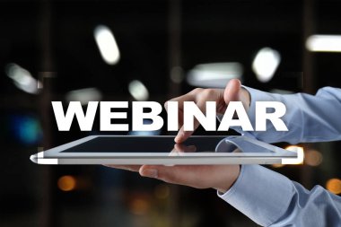 Webinar. E-eğitim, Online Eğitim kavramı. Kişisel gelişim. Sanal ekran.