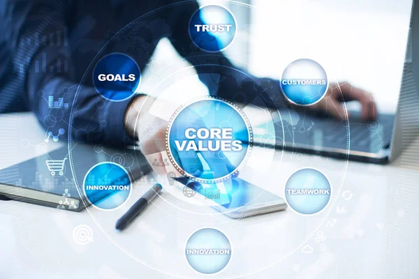 Core values business and technology concept on the virtual screen.