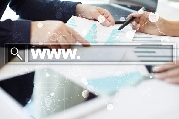 Barra de búsqueda con texto www. Sitio web, URL. Marketing digital. Concepto de negocio, internet y tecnología . — Foto de Stock