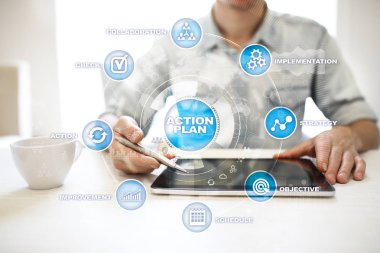 Sanal ekran eylem planı. Planlama kavramı. İş stratejisi.