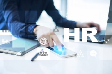 İnsan kaynakları yönetimi, insan kaynakları, işe alım, liderlik ve ekip oluşturma. İş ve teknoloji kavramı.