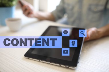 Sanal ekran içerik metni. İş kavramı, teknoloji ve internet. 