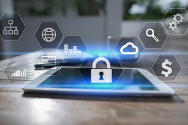 Veri koruma, siber güvenlik, bilgi güvenliği ve şifreleme. İnternet Teknoloji ve iş kavramı.