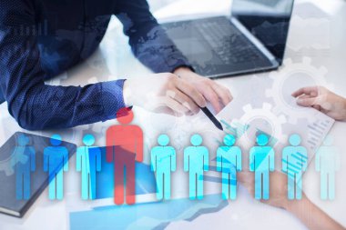 İnsan kaynakları yönetimi, insan kaynakları, işe alım, liderlik ve ekip oluşturma. İş ve teknoloji kavramı.