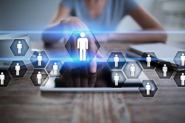 İnsan kaynakları yönetimi, insan kaynakları, işe alım, liderlik ve ekip oluşturma. İş ve teknoloji kavramı.