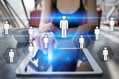 İnsan kaynakları yönetimi, insan kaynakları, işe alım, liderlik ve ekip oluşturma. İş ve teknoloji kavramı.