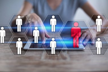 İnsan kaynakları yönetimi, insan kaynakları, işe alım, liderlik ve ekip oluşturma. İş ve teknoloji kavramı.