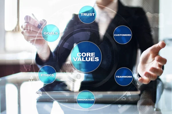 Kernwerte Geschäfts- und Technologiekonzept auf dem virtuellen Bildschirm. — Stockfoto