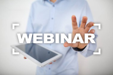 Webinar. E-eğitim, Online Eğitim kavramı. Kişisel gelişim. Sanal ekran.