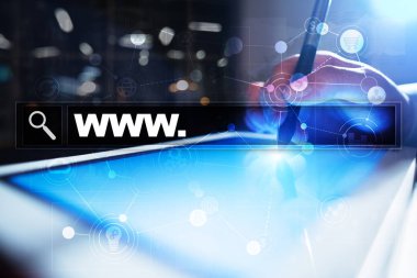 Www metin arama çubuk. Web sitesi Url. Dijital pazarlama. İş, internet ve teknoloji kavramı.