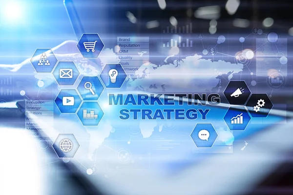 Strategia di marketing sullo schermo virtuale. Internet, pubblicità e tecnologia digitale. Crescita delle vendite . — Foto Stock