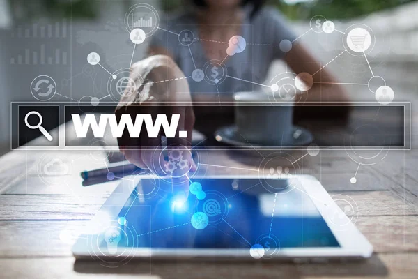 Barra de búsqueda con texto www. Sitio web, URL. Marketing digital. Concepto de negocio, internet y tecnología . — Foto de Stock